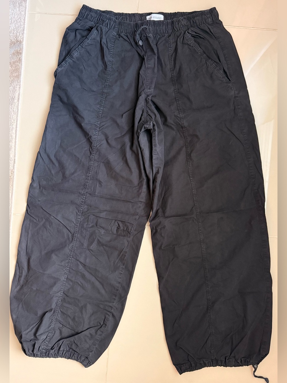 Zara Black Parachute Cargo Pants - Size XL